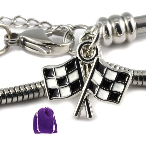 Racing Bracelet - Checkered Flag Stainless Steel Bracelet - Picture 1 of 9